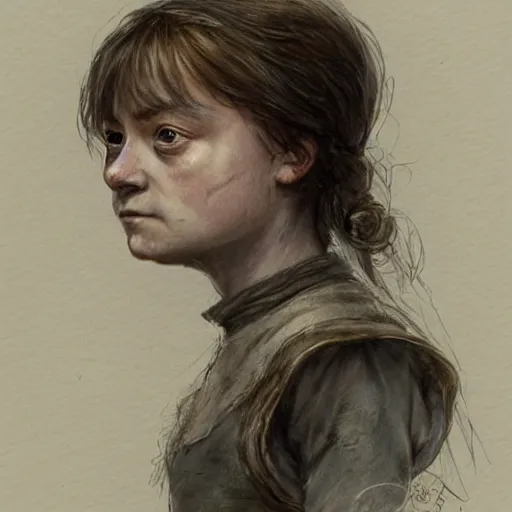 Image similar to portrait of shopie turner as arya stark, by jean - baptiste monge