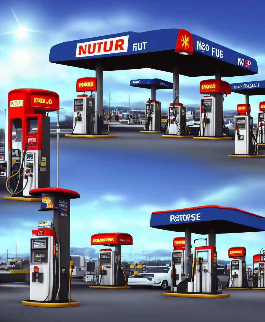 Prompt: realistic photo of no fuel at gas station in future, no fuel text written, very sharp focus, very hyper realistic, highly detailed, fantasy art station