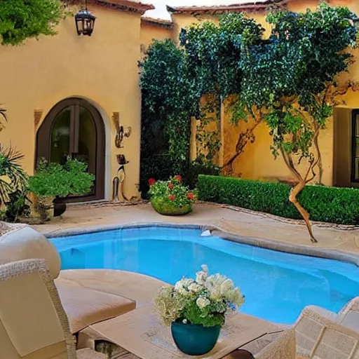 Prompt: beautiful!!!!!!!!!!!!, courtyard, home, mediterranean, vines