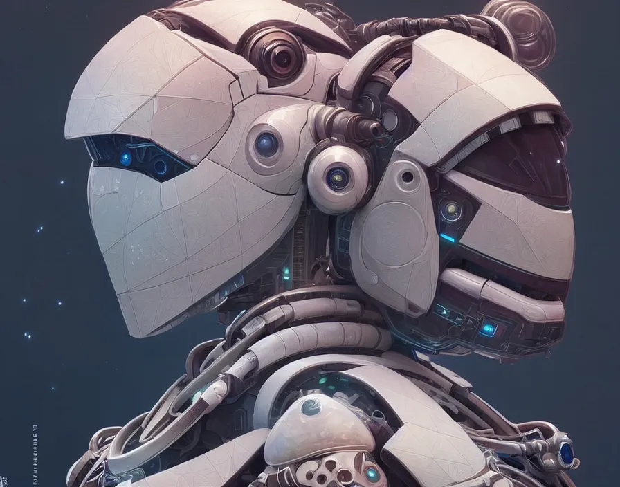 Image similar to symmetry!! portrait of a robot astronaut, floral! horizon zero dawn machine, intricate, elegant, highly detailed, digital painting, artstation, concept art, smooth, sharp focus, illustration, art by artgerm and greg rutkowski and alphonse mucha, 8 k