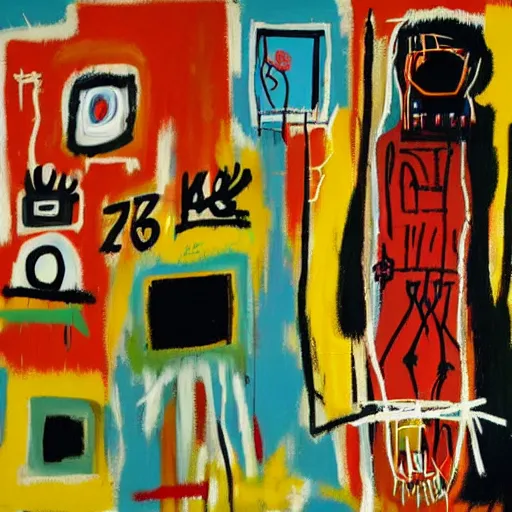 Prompt: a Painting by Jean Michel Basquiat about Instagram