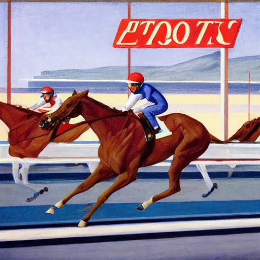 Prompt: racing photo finish by edward hopper