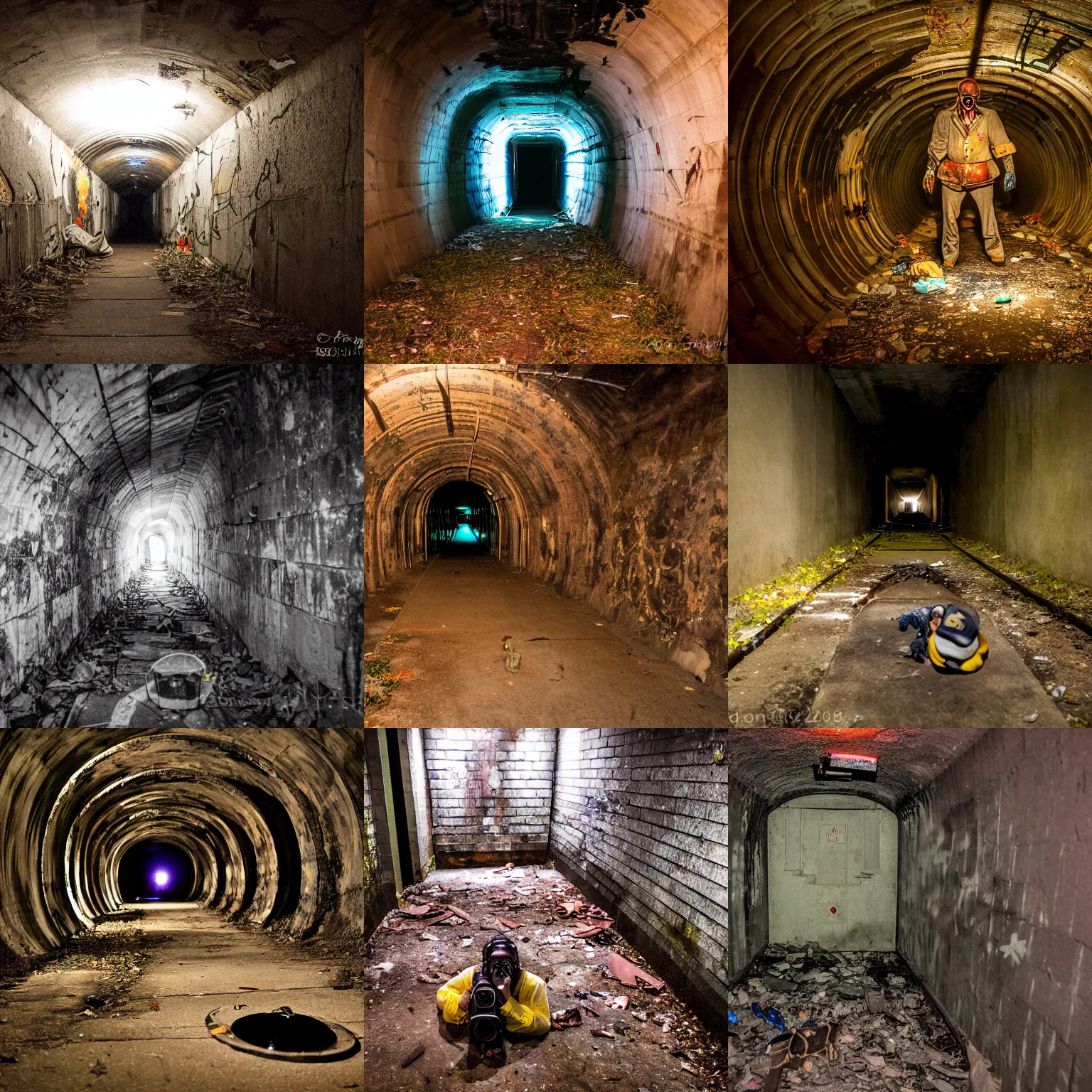 Prompt: photograph of an abandoned utility tunnel underneath disneyworld, a worn out costume is on the floor, canon eos rebel, low light, scary, spooky, unnerving