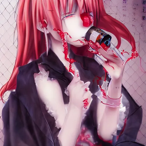 Image similar to red-eyed beautiful shoggoth anime girl smoking a cigarette deviantart by amano yoshitaka hyperreality hd detailed