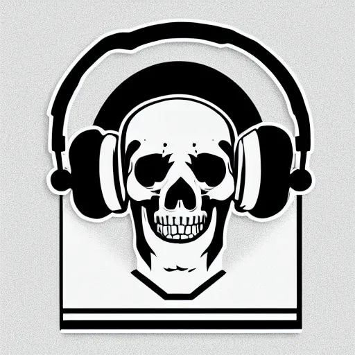 Image similar to svg vector sticker of a skull, rocking out, wearing headphones, huge speakers, dancing, rave, DJ, spinning records, digital art, amazing composition, rule-of-thirds, award-winning, trending on artstation, featured on deviantart