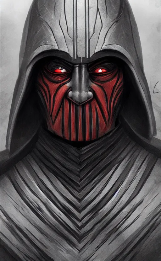 Image similar to « a beautiful darth bane portrait, trending on artstation »