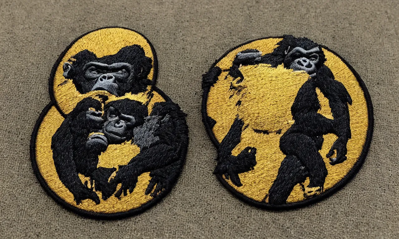 Image similar to a gorilla breaking lighting bolts. round, circular embroidered us radar corps patch 8 k /