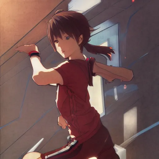 Prompt: anime style, running, red sport clothing, marathon race, brown short hair, hair down, symmetrical facial features, from arknights, hyper realistic, rule of thirds, extreme detail, 4 k drawing, safebooru, realistic lighting, by alphonse mucha, greg rutkowski, sharp focus, backlit
