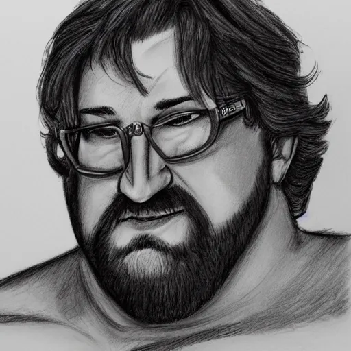 Image similar to highly detailed pencil sketch of a muscular Gabe Newell