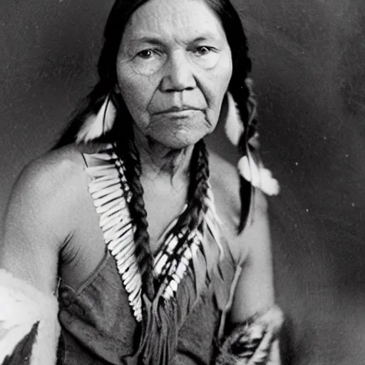 Image similar to photo of elizabeth warren as an american indian squaw from 1 8 5 0's,