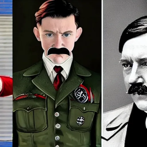 Image similar to tom holland as adolf hitler with short rectangular mustache