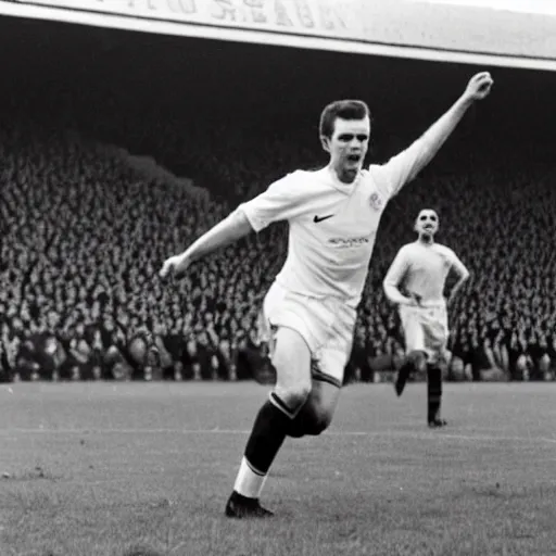 Prompt: Roy Kent scoring a goal for for Manchester United, on the pitch