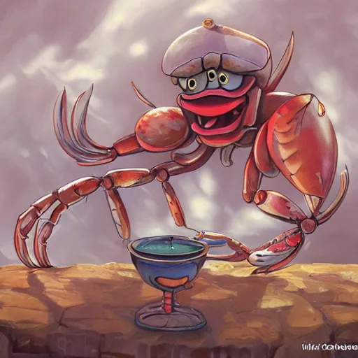 Prompt: portrait of mr krabs at the krusty krab, anthropomorphic crab, fantasy, art by chengwei pan, art by viktoria gavrilenko, detailed, intricate, trending on artstation