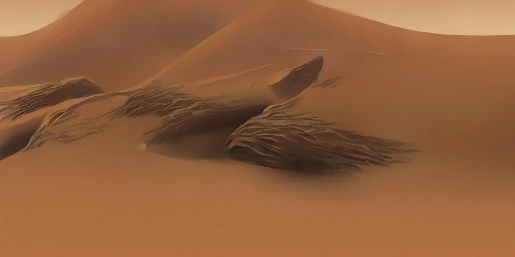 Prompt: dune composition idea concept art, denis villeneuve, greg fraiser