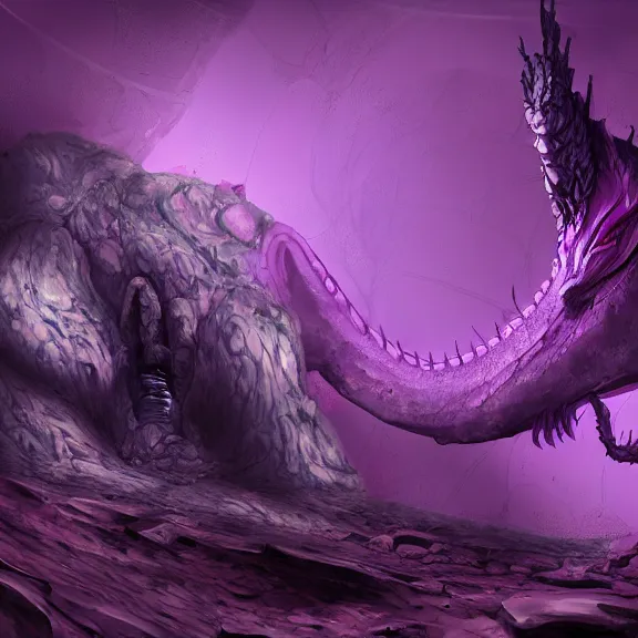 Image similar to inside a cavernous stomach, the walls purple and pulsing, acid pooling on the floor, acid digesting a small dragon, food pov, micro pov, prey pov, vore, digital art, pov furry art, anthro art, furry, warframe art, high quality, 8k 3D realistic, macro art, micro art, Furaffinity, Deviantart, Eka's Portal, G6