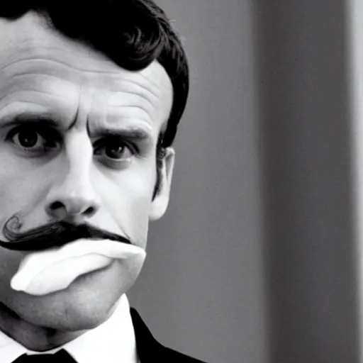 Image similar to Emmanuel Macron wearing a mustache in American Psycho (1999)