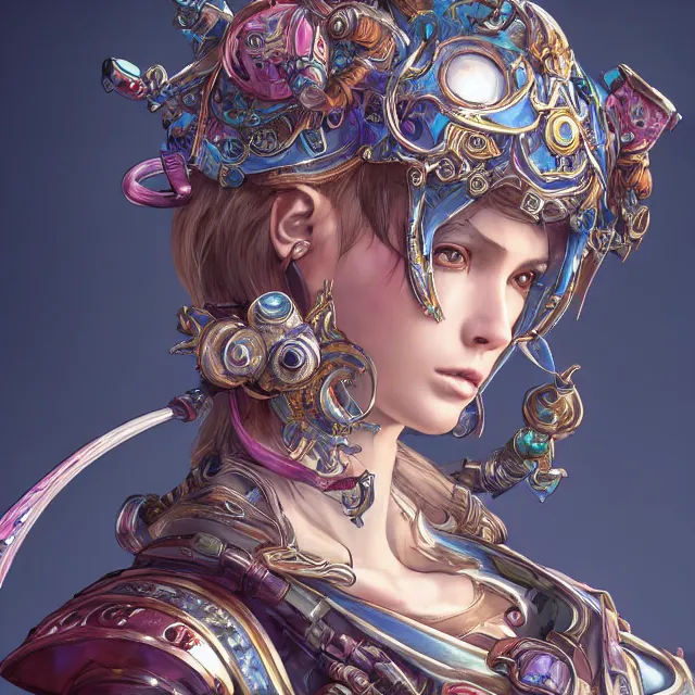 Image similar to studio portrait of lawful good colorful female holy mech paladin as absurdly beautiful, elegant, young sensual pretty woman, ultrafine hyperrealistic detailed face illustration by kim jung gi, irakli nadar, intricate linework, sharp focus, bright colors, matte, octopath traveler, final fantasy, unreal engine highly rendered, global illumination, radiant light, intricate environment