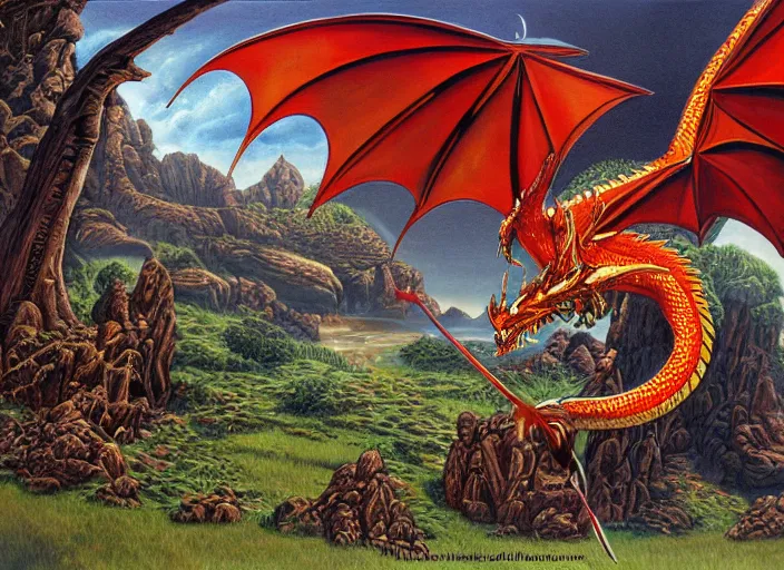 Prompt: a painting of a dragon by larry elmore