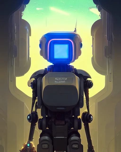 Image similar to highly detailed surreal vfx portrait of a giant robotic megacop, stephen bliss, unreal engine, greg rutkowski, loish, rhads, beeple, makoto shinkai and lois van baarle, ilya kuvshinov, rossdraws, tom bagshaw, alphonse mucha, global illumination, detailed and intricate environment