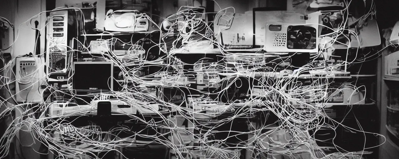 Image similar to a computer made out of spaghetti, inside a blockbuster vieo, cinematic lighting, photography, retro, film, kodachrome