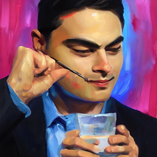 Prompt: Ben Shapiro drinking lean, expressive oil painting, trending on artstation, 4k