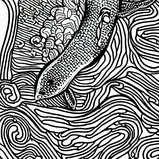 Image similar to a grayscale adult coloring page of sea life under the ocean