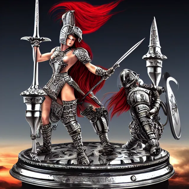 Image similar to beautiful!! warrior fight castle anne stokes highly detailed 8 k hdr smooth sharp focus high resolution award - winning photo photorealistic chrome reflect