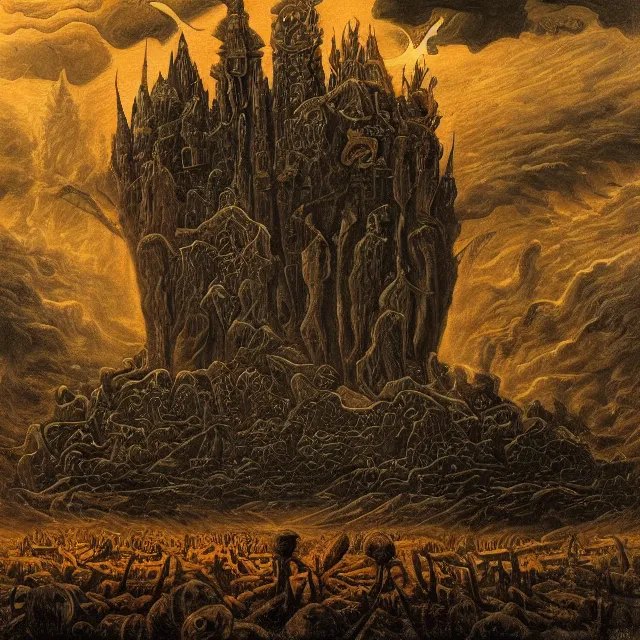 Prompt: a painting of the black heaven by johfra bosschart, dark fantasy art, high detail, trending on artstation