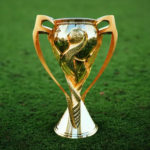 Prompt: Unicorns holding the World Cup Trophy