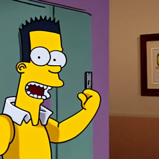 Image similar to bart simpson goes to college in the simpsons live action film, paramount pictures, directed by alan parker, full HD, cinematic lighting, award winning, anatomically correct