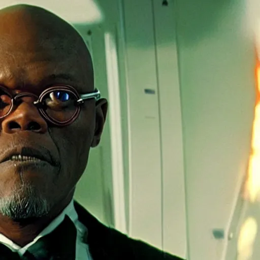 Prompt: Samuel L. Jackson as Professor X, it's the wheelchair that says Bad Motherf*cker, hyper realistic, x-men, superhero, marvel, 4k cinematic