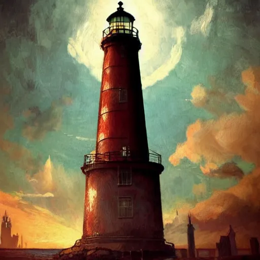 Image similar to The lighthouse from bioshock, extreme detail, vivid lighting, bloom, tasteful drawing, shadows, 8k by Ilya Repin