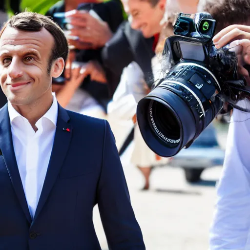 Image similar to californian Emmanuel Macron, 50mm photography, high quality, 4K