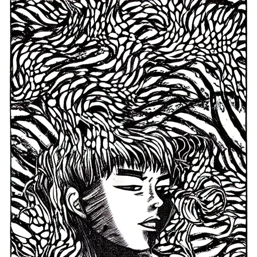 Image similar to a lush vine covered portrait by junji ito