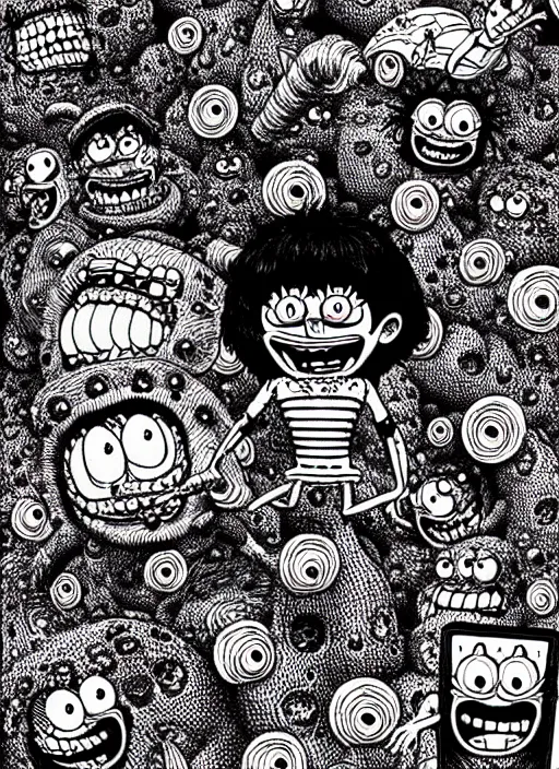 Image similar to junji ito style spongebob squarepants, intricate, highly detailed, illustration, art by junji ito, junji ito