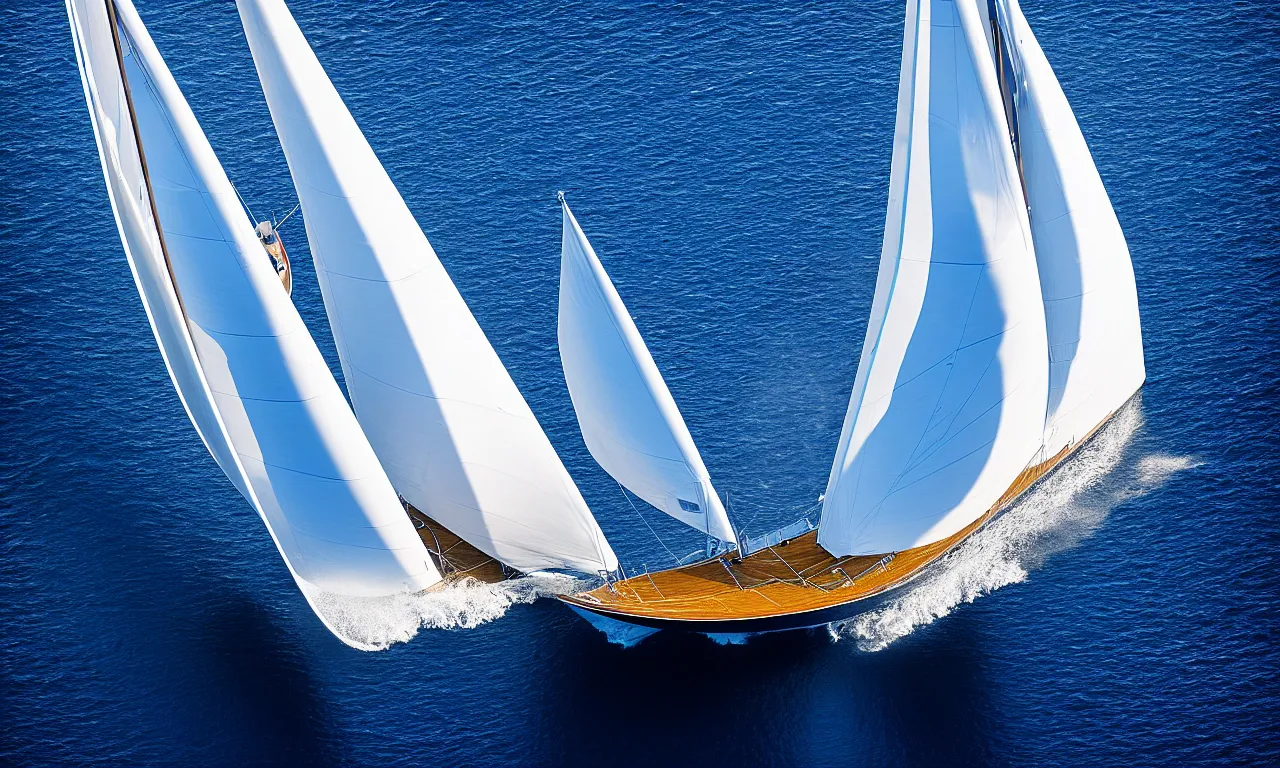 Prompt: sailing yacht at open sea by national geographic blue earth, high speed photography, dramatic camera angle, close up, low camera angle, award winning photography