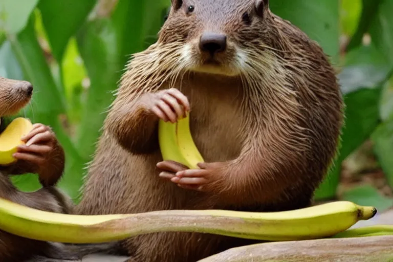 Prompt: a beaver stealing bananas from an orphanage, 4 k, extremely detailed, high quality, award - winning,