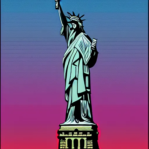 Prompt: statue of liberty, retrowave epic art, trending on art station