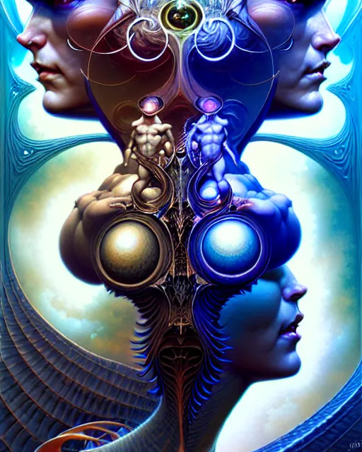 Image similar to a portrait of gemini light and dark fantasy character portrait made of fractals facing each other, ultra realistic, wide angle, intricate details, the fifth element artifacts, highly detailed by peter mohrbacher, hajime sorayama, wayne barlowe, boris vallejo, aaron horkey, gaston bussiere, craig mullins