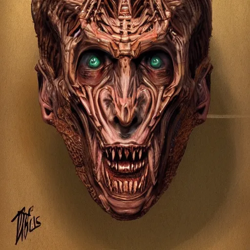 Prompt: Nicolas Cage as biomechanical monster intricate, smooth, artstation, painted by Hans Giger