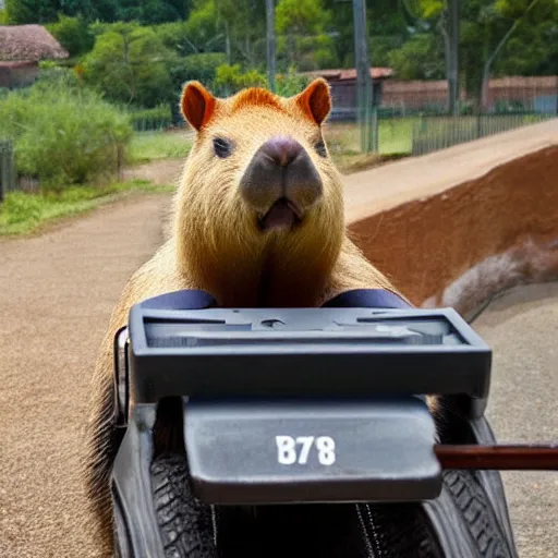 Image similar to a capybara riding a roller coaster