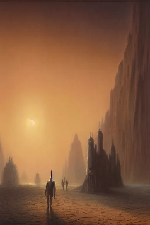 Image similar to emissary moody mysterious world of kamino during sunrise and sand storm by arthur haas and bruce pennington and john schoenherr, cinematic matte painting, 8 k, dark color palate