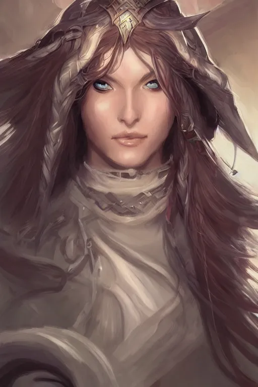 Prompt: A beautiful female dnd cleric with long flowing hair by WLOP, ross tran and larry elmore