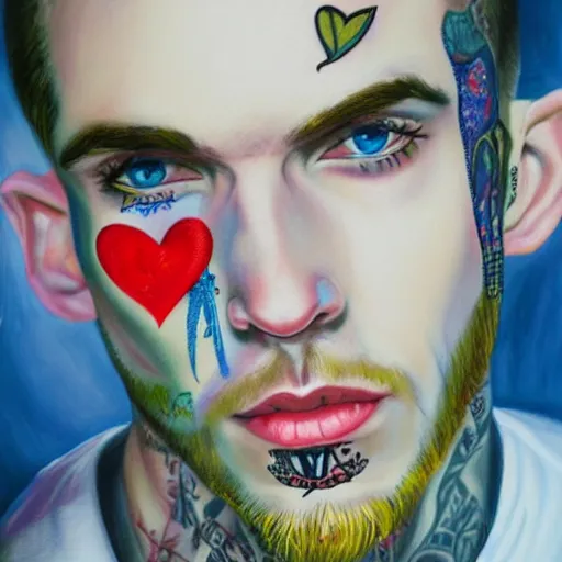 Image similar to lil peep, face tattoos, oil painting, portrait