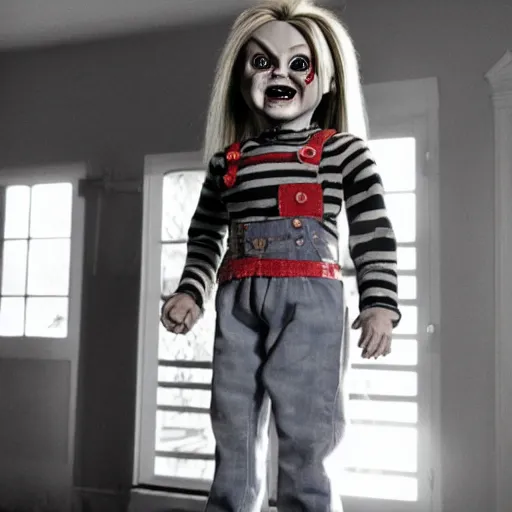 Image similar to chucky the killer doll standing in the room