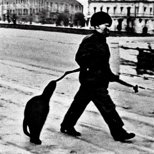 Image similar to Communist Cat, walking with Stalin,