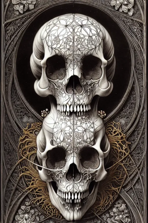 Image similar to art forms of nature by ernst haeckel, memento mori by arthur rackham, ornate antique porcelain beautiful skull mask, ultrasharp, photorealistic, hyperdetailed, octane render, polished, art nouveau, neo - gothic, gothic, intricate ornamental organic filigree, art nouveau botanicals, art forms of nature by ernst haeckel, horizontal symmetry, symbolist, visionary