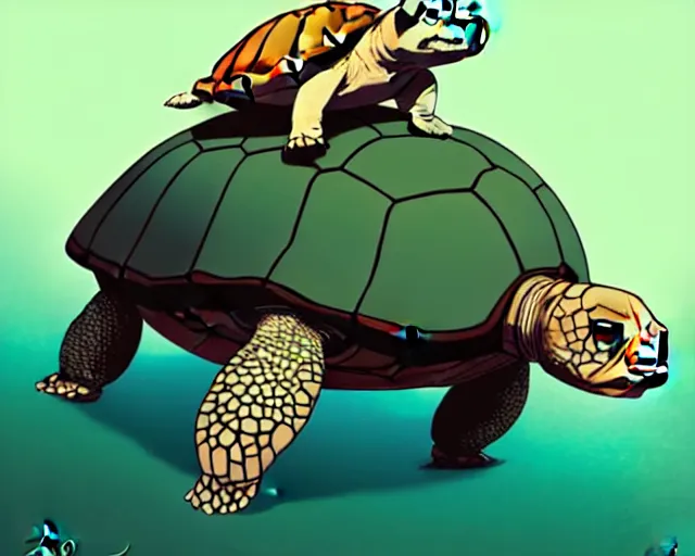 Prompt: cell shaded cartoon of an adorable turtle with a bulldog's head, concept art by josan gonzales and wlop, by james jean, victo ngai, david rubin, mike mignola, deviantart, art by artgem