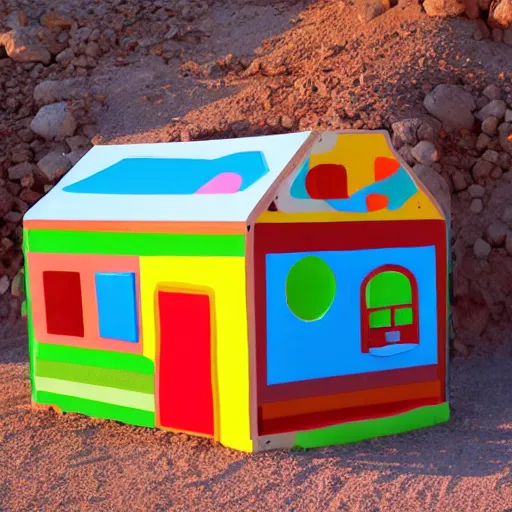 Prompt: baby toy house in the dessert, big scale