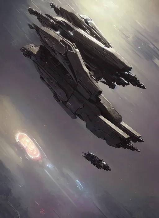 Image similar to A Drake battlecruiser spaceship made of dark steel metal from Eve-online, gorgeous, beautiful, sci-fi, extremely detailed, digital painting, artstation, concept art, smooth, sharp focus, illustration, intimidating lighting, incredible art by artgerm and greg rutkowski and alphonse mucha and simon stalenhag